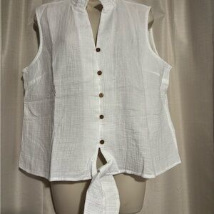 Soft Surroundings White Button Down Shirt with Tie Front